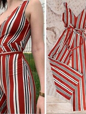Bershka Europe Imported Striped V neck Tie Waist Romper- Large- NWOT
